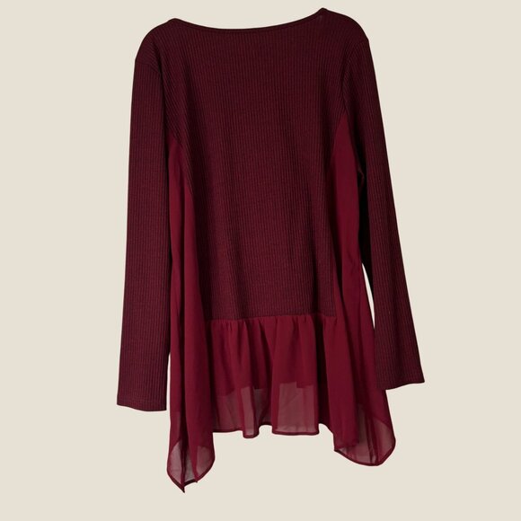 NWT Umgee Red Ribbed Long Sleeve Sheer Panel High-Low Hem Top 2XL Womens - Picture 8 of 9